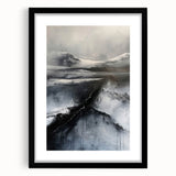 Abstract minimalist wall art framed in black, showcasing geometric shapes and soft neutral tones, perfect for modern home decor and artistic displays.