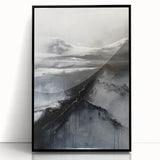 Framed abstract minimalist wall art featuring a black acrylic design, showcasing sleek lines and geometric shapes, ideal for modern home decor.