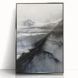 Framed abstract minimalist wall art with a sleek silver frame, showcasing a modern design on acrylic, perfect for enhancing contemporary home decor.