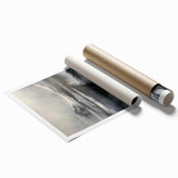 Abstract minimalist wall art print showcasing soft earth tones and fluid shapes, elegantly rolled for easy display, ideal for modern home decor.