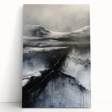 Abstract minimalist wall art on stretched canvas, featuring soft pastel colors and geometric shapes, leaning against a neutral wall, perfect for modern home decor.