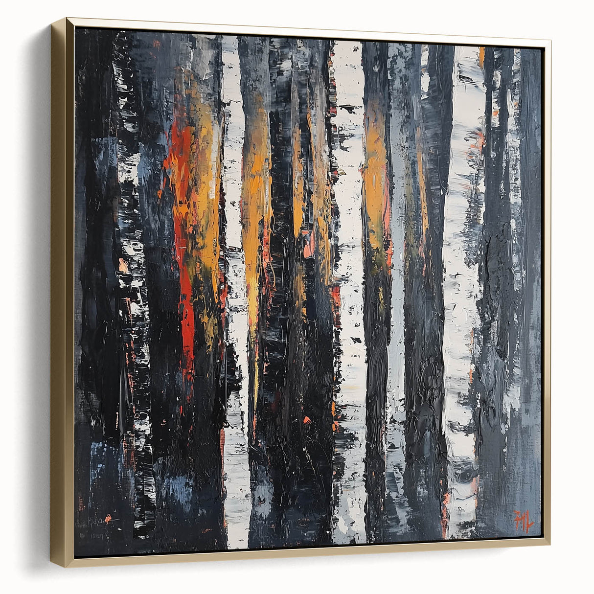 Framed canvas art showcasing an abstract floral design in silver and gold tones, adding elegance to any decor. Ideal for modern living spaces or offices.