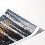 Abstract floral rolled print showcasing vibrant colors and intricate designs, elegantly packaged in a protective cardboard tube for easy transportation and display. This artwork enhances any modern decor setting with its lively patterns and rich hues.