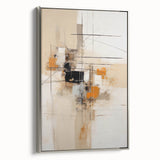 Framed abstract minimalist wall art featuring a silver color palette, showcasing clean lines and geometric shapes, perfect for modern interior decor.