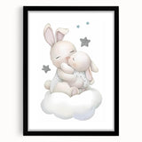 Sleeping Bunny & Baby Girls Room Wall Art - Nursery Cloud Decor