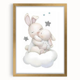 Sleeping Bunny & Baby Girls Room Wall Art - Nursery Cloud Decor