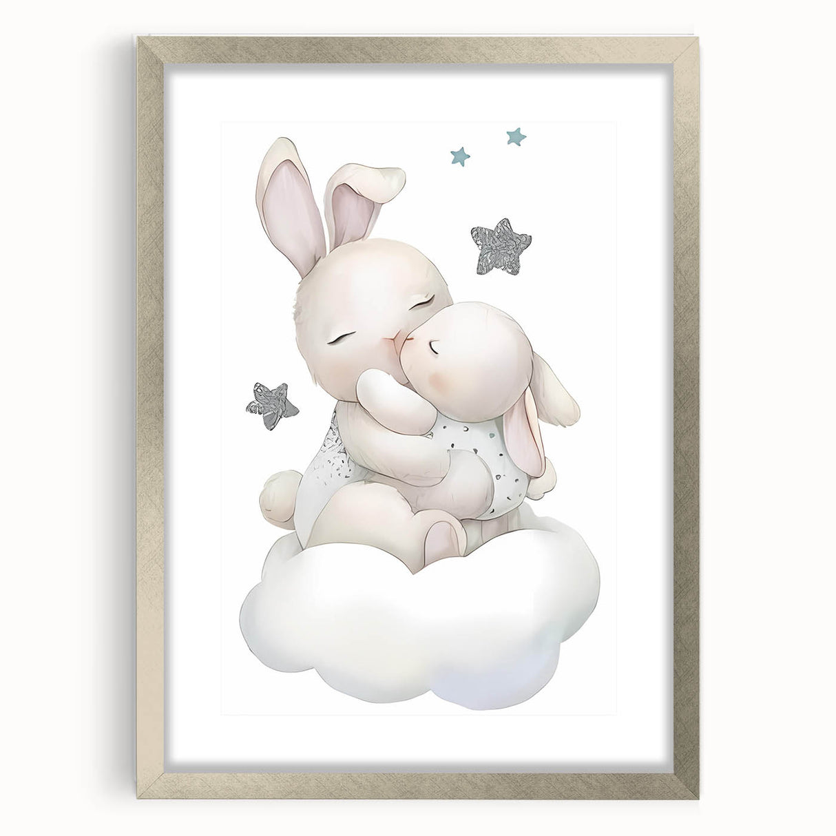 Sleeping Bunny & Baby Girls Room Wall Art - Nursery Cloud Decor