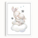 Sleeping Bunny & Baby Girls Room Wall Art - Nursery Cloud Decor