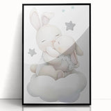 Sleeping Bunny & Baby Girls Room Wall Art - Nursery Cloud Decor