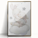 Sleeping Bunny & Baby Girls Room Wall Art - Nursery Cloud Decor