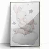 Sleeping Bunny & Baby Girls Room Wall Art - Nursery Cloud Decor