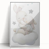 Sleeping Bunny & Baby Girls Room Wall Art - Nursery Cloud Decor