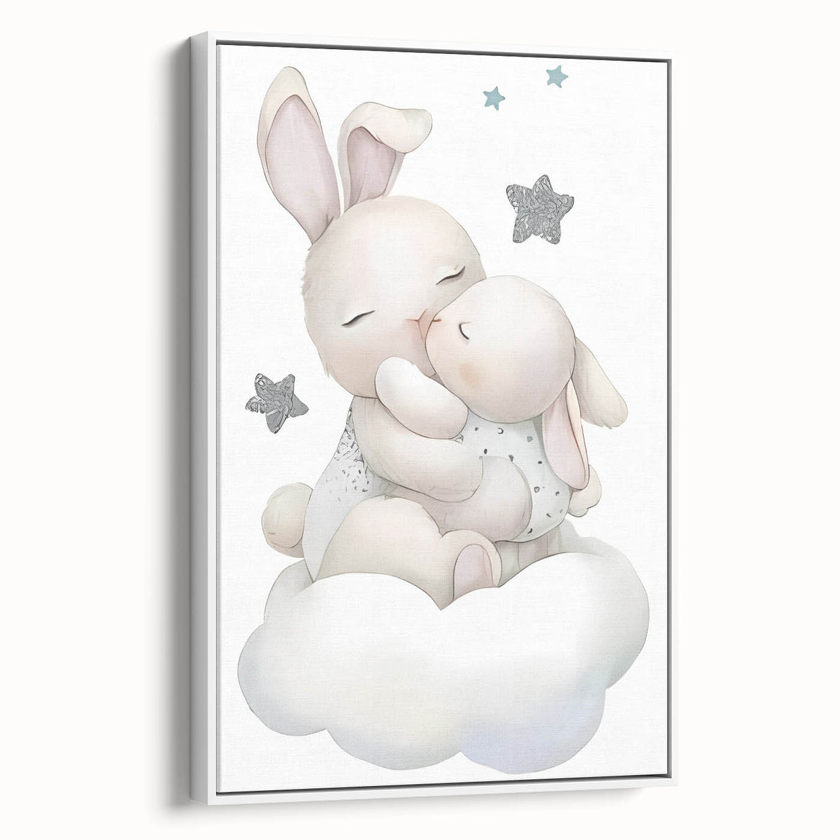 Sleeping Bunny & Baby Girls Room Wall Art - Nursery Cloud Decor