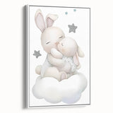 Sleeping Bunny & Baby Girls Room Wall Art - Nursery Cloud Decor