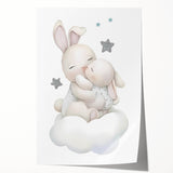Sleeping Bunny & Baby Girls Room Wall Art - Nursery Cloud Decor