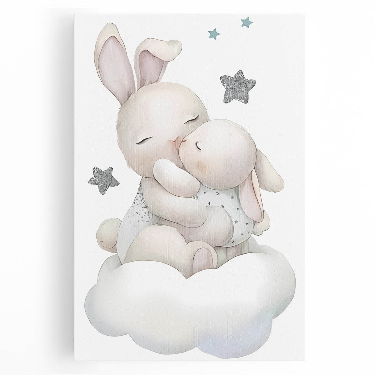 Sleeping Bunny & Baby Girls Room Wall Art - Nursery Cloud Decor