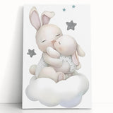 Sleeping Bunny & Baby Girls Room Wall Art - Nursery Cloud Decor