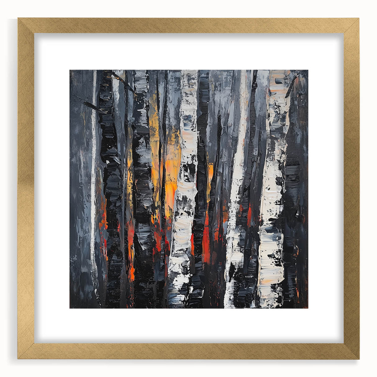 Abstract floral frame with a gold mat, showcasing vibrant colors and intricate designs, perfect for enhancing modern decor in living spaces or offices.