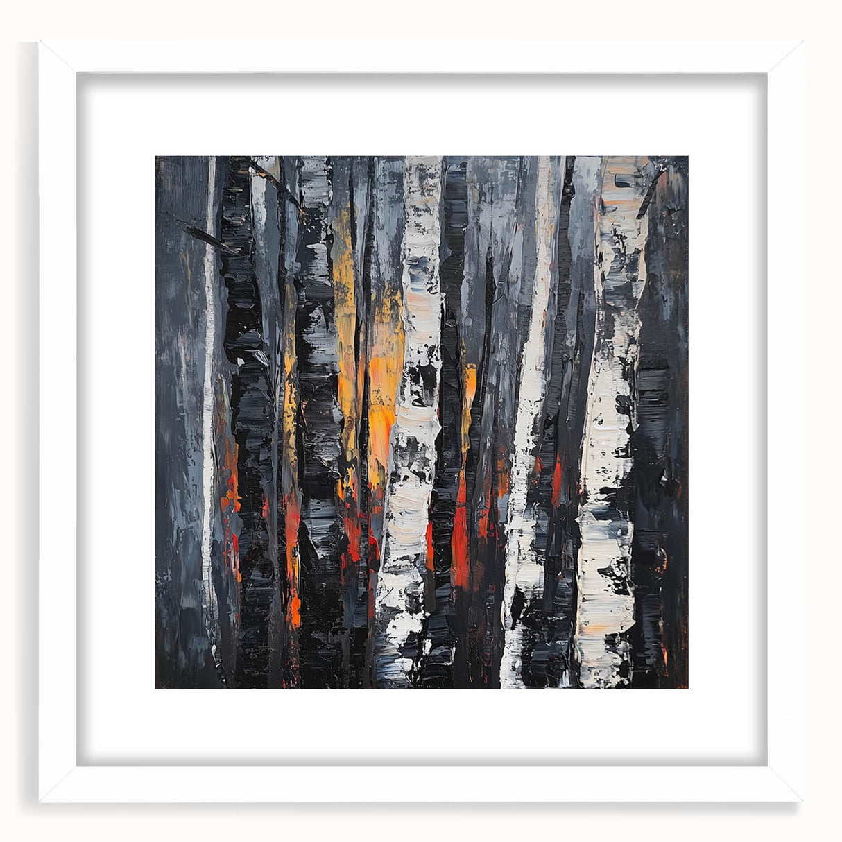 Abstract floral frame with a white mat, showcasing vibrant colors and intricate designs, perfect for home decor or art display. Ideal for modern interior aesthetics.
