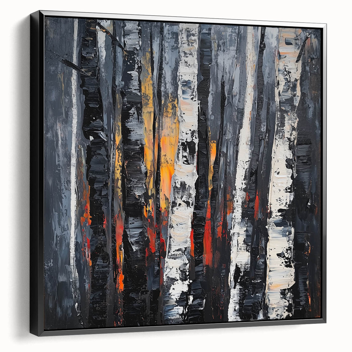 Framed canvas artwork showcasing vibrant abstract floral designs in hues of pink and green, displayed against a sleek black frame, enhancing modern decor aesthetics.