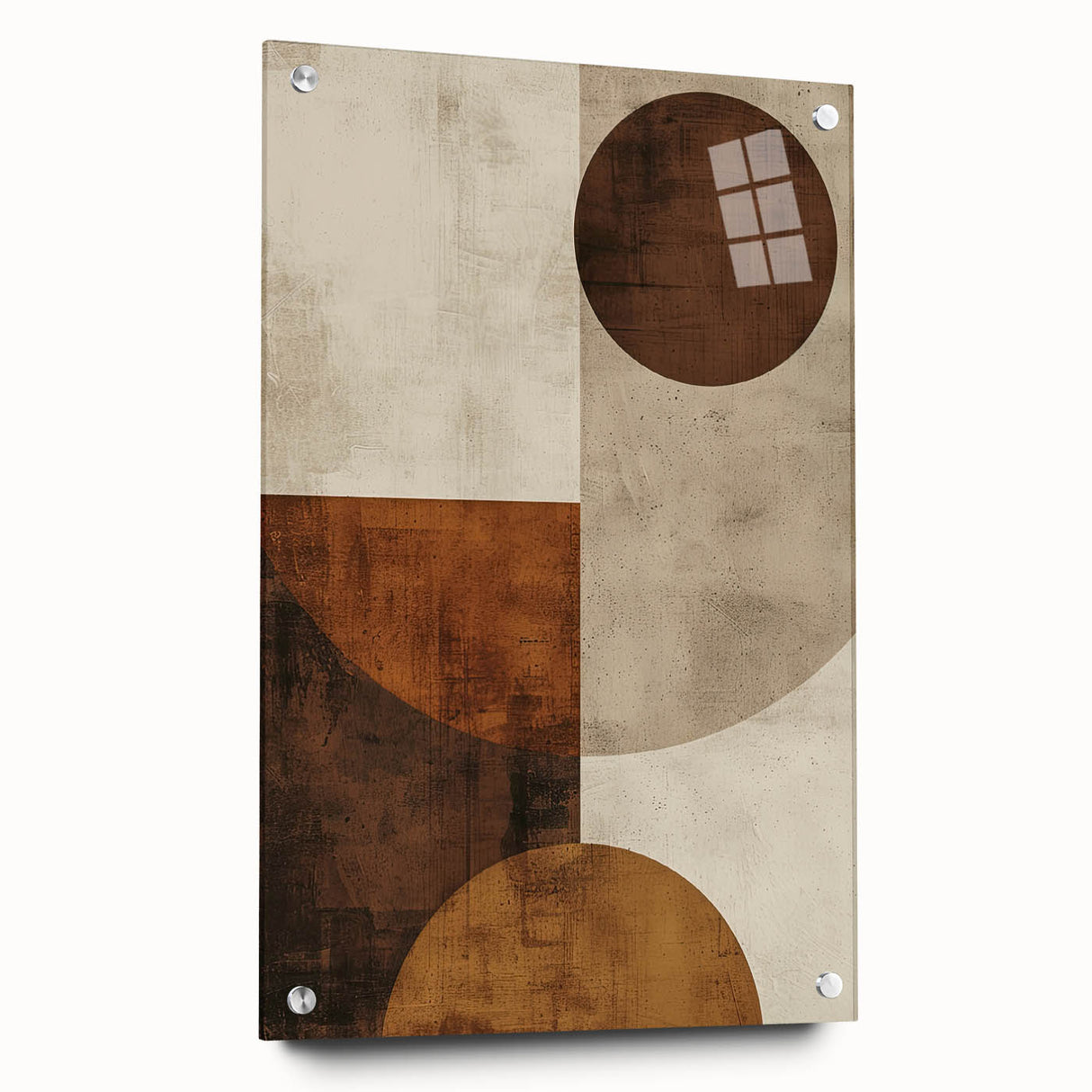 Abstract minimalist wall art print displayed in a side view, featuring a sleek acrylic glass frame with visible mounting pins, ideal for modern decor.