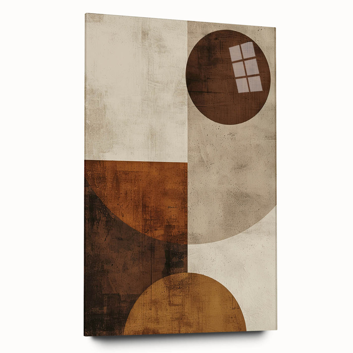 Abstract minimalist wall art displayed in a sleek acrylic frame, showcasing soft pastel colors and geometric shapes, ideal for modern home decor.