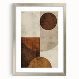 Abstract minimalist wall art featuring geometric shapes in soft pastel colors, elegantly framed with a silver mat, ideal for modern home decor.