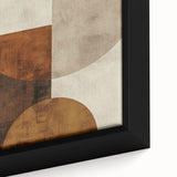 Close-up of framed abstract minimalist wall art featuring soft pastel colors with geometric shapes, ideal for modern home decor accents.