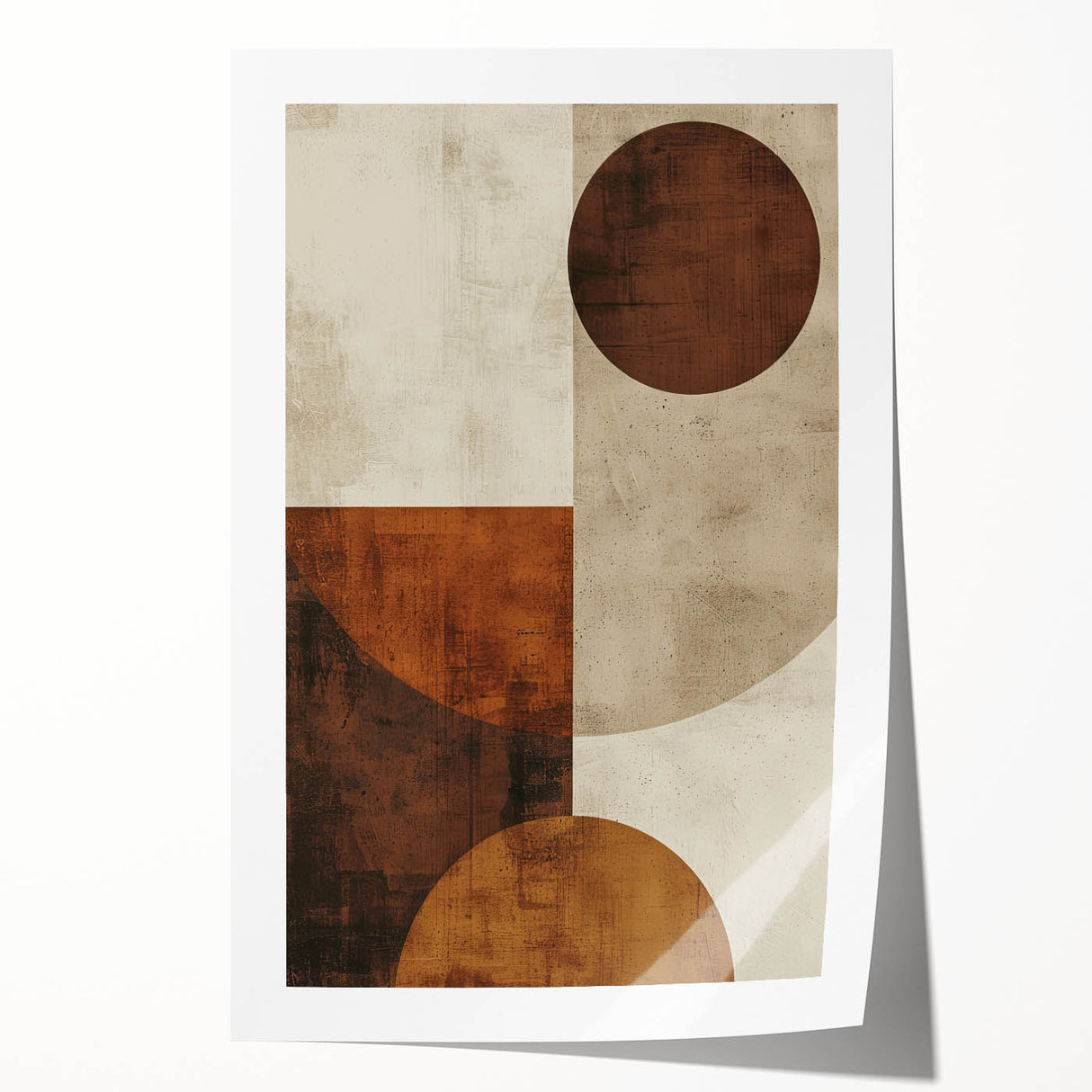 Abstract minimalist wall art print showcasing soft pastel colors and geometric shapes, elegantly rolled and ready for framing, ideal for modern home decor.