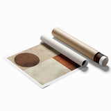 Abstract minimalist wall art print showcasing soft pastel colors and geometric shapes, rolled and ready for framing, ideal for modern home decor accents.