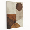 Abstract minimalist wall art on stretched canvas showcasing soft earth tones and geometric shapes. Side view highlights the canvas depth and modern design.