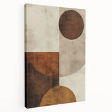 Abstract minimalist wall art on stretched canvas showcasing soft earth tones and geometric shapes. Side view highlights the canvas depth and modern design.
