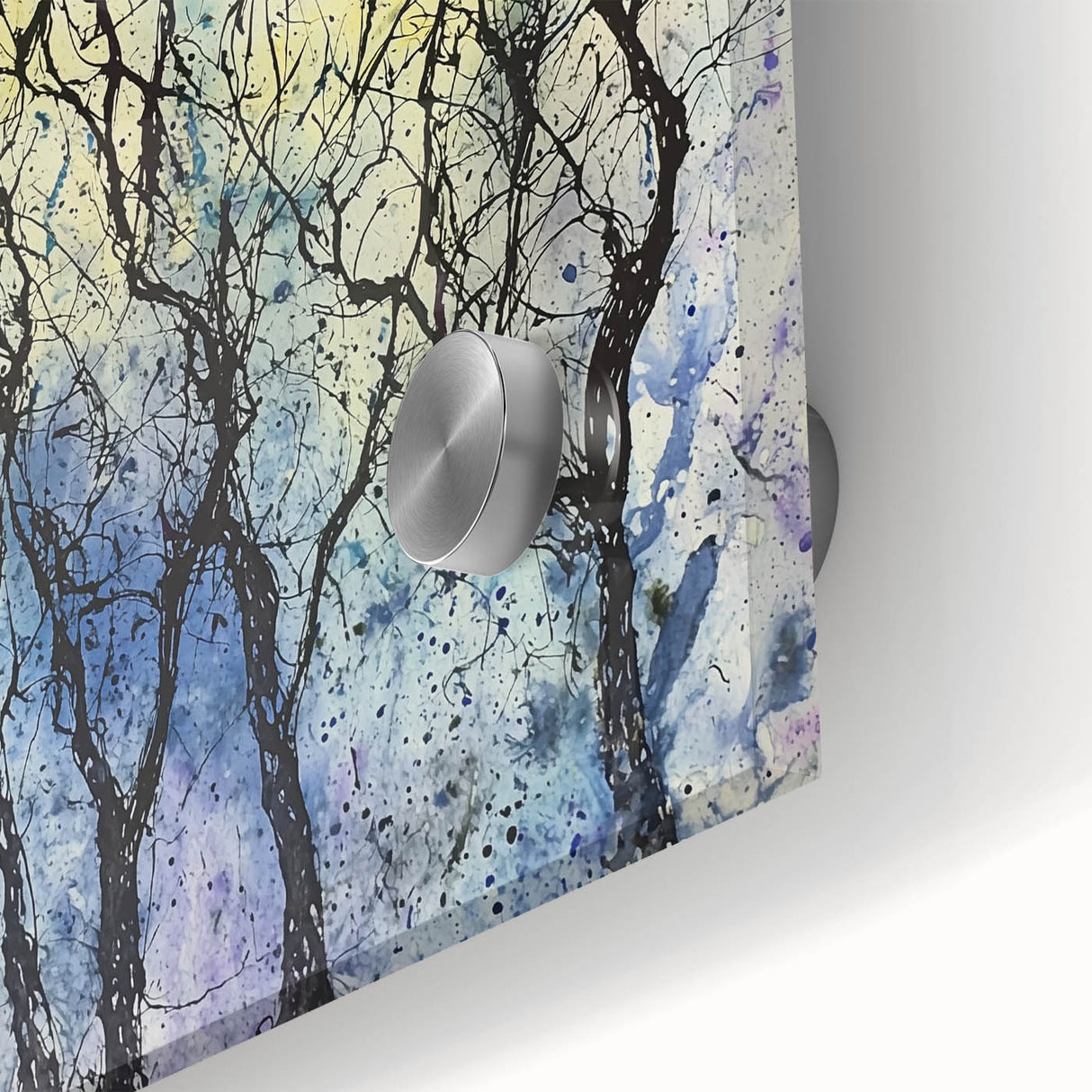 Close-up of an abstract floral acrylic artwork on glass showcasing vibrant colors and intricate details, perfect for modern home decor and artistic displays.