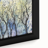 Close-up of a framed abstract floral canvas artwork showcasing vibrant colors and intricate details, ideal for modern home decor. This piece adds elegance and a touch of nature to any space.