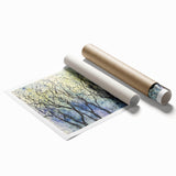 Abstract floral rolled print showcasing vibrant colors and intricate designs, perfect for home decor. Packaged securely in a sturdy cardboard tube for protection during shipping.
