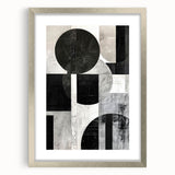 Abstract minimalist wall art in a silver frame with a mat, showcasing soft hues and geometric patterns, perfect for modern home decor.