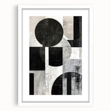 Abstract minimalist wall art framed in white, showcasing geometric shapes and soft pastel colors, perfect for modern home decor and aesthetic enhancement.