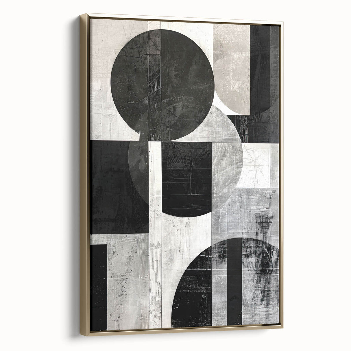 Abstract minimalist wall art featuring a gold geometric design on a framed canvas, showcasing a modern aesthetic perfect for contemporary home decor.