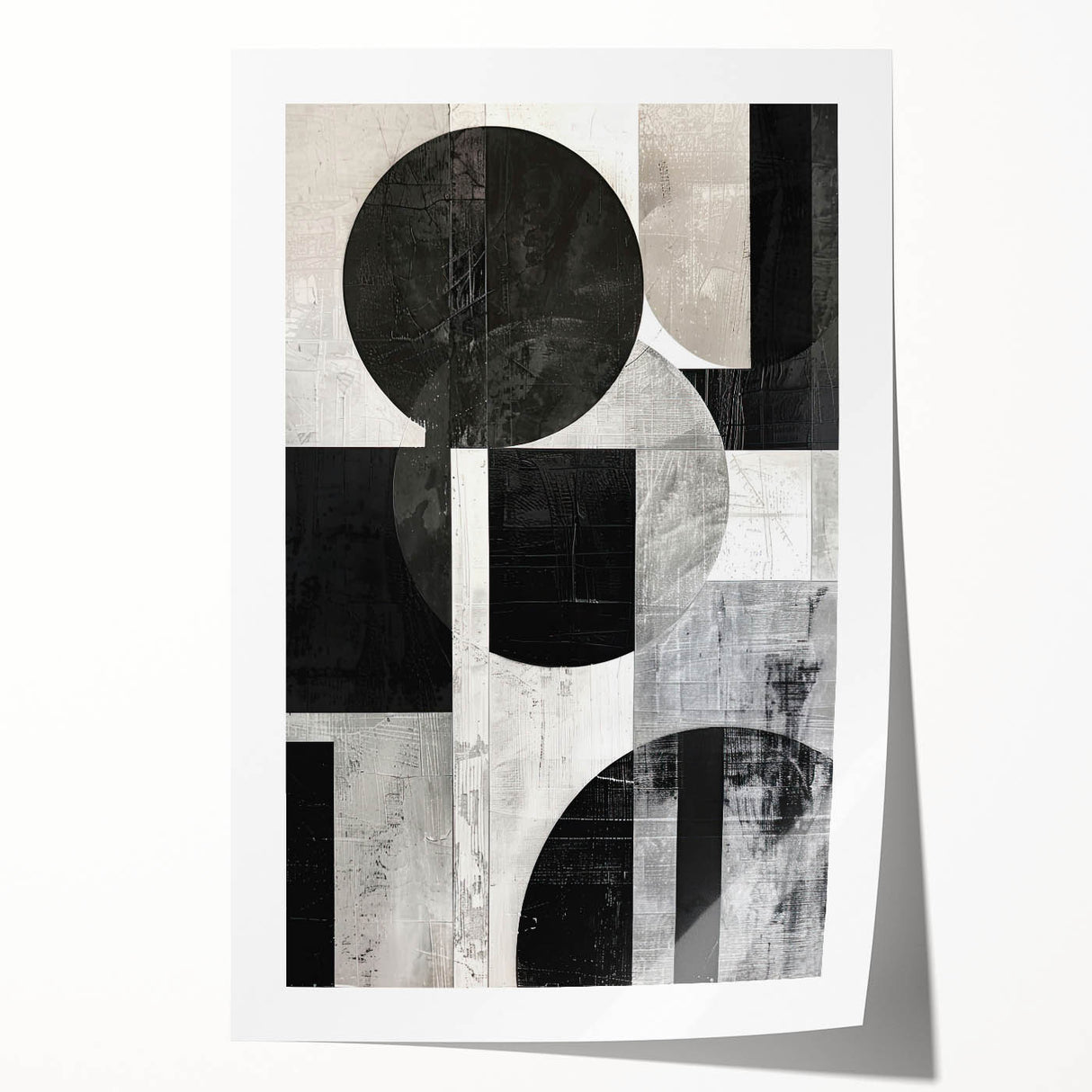 Abstract minimalist wall art rolled print showcasing soft earth tones and geometric shapes, elegantly packaged in a protective cardboard tube for easy display.
