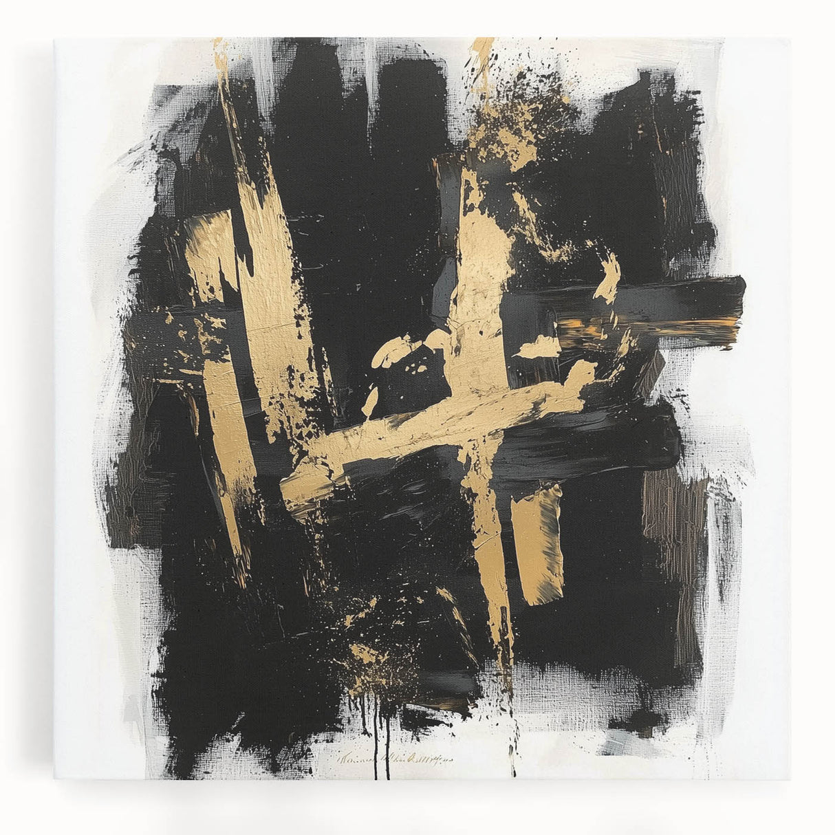 Urban Chic Modern Abstract Wall Art – Black & Gold Canvas Print