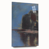 Modern Wall Art - Atmospheric Blue Lake under Black Rock for Tranquil Decor