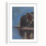 Modern Wall Art - Atmospheric Blue Lake under Black Rock for Tranquil Decor