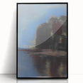 Modern Wall Art - Atmospheric Blue Lake under Black Rock for Tranquil Decor