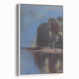 Modern Wall Art - Atmospheric Blue Lake under Black Rock for Tranquil Decor