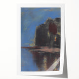 Modern Wall Art - Atmospheric Blue Lake under Black Rock for Tranquil Decor