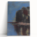 Modern Wall Art - Atmospheric Blue Lake under Black Rock for Tranquil Decor