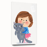 Cute Girl Holding Cat Girls Room Wall Art - Playful Kids Decor