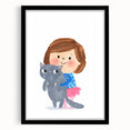 Cute Girl Holding Cat Girls Room Wall Art - Playful Kids Decor