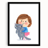 Cute Girl Holding Cat Girls Room Wall Art - Playful Kids Decor