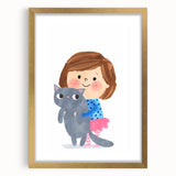 Cute Girl Holding Cat Girls Room Wall Art - Playful Kids Decor